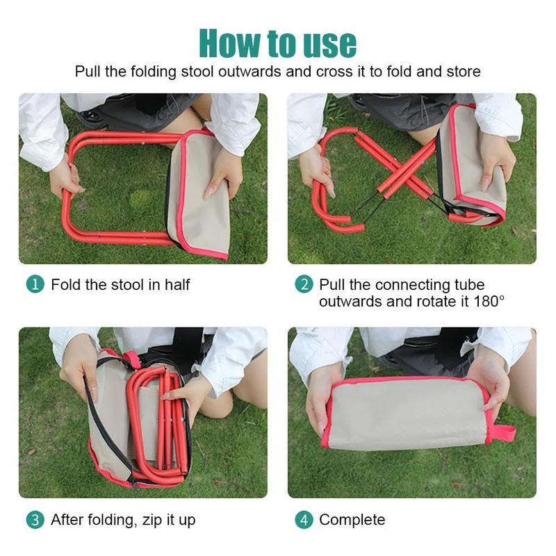 Portable Folding Stool - Handbag Design, 300Lbs Capacity, Carbon Steel Frame, Waterproof Oxford Fabric, Compact & Lightweight for Camping, Picnic, Outdoor Activities
